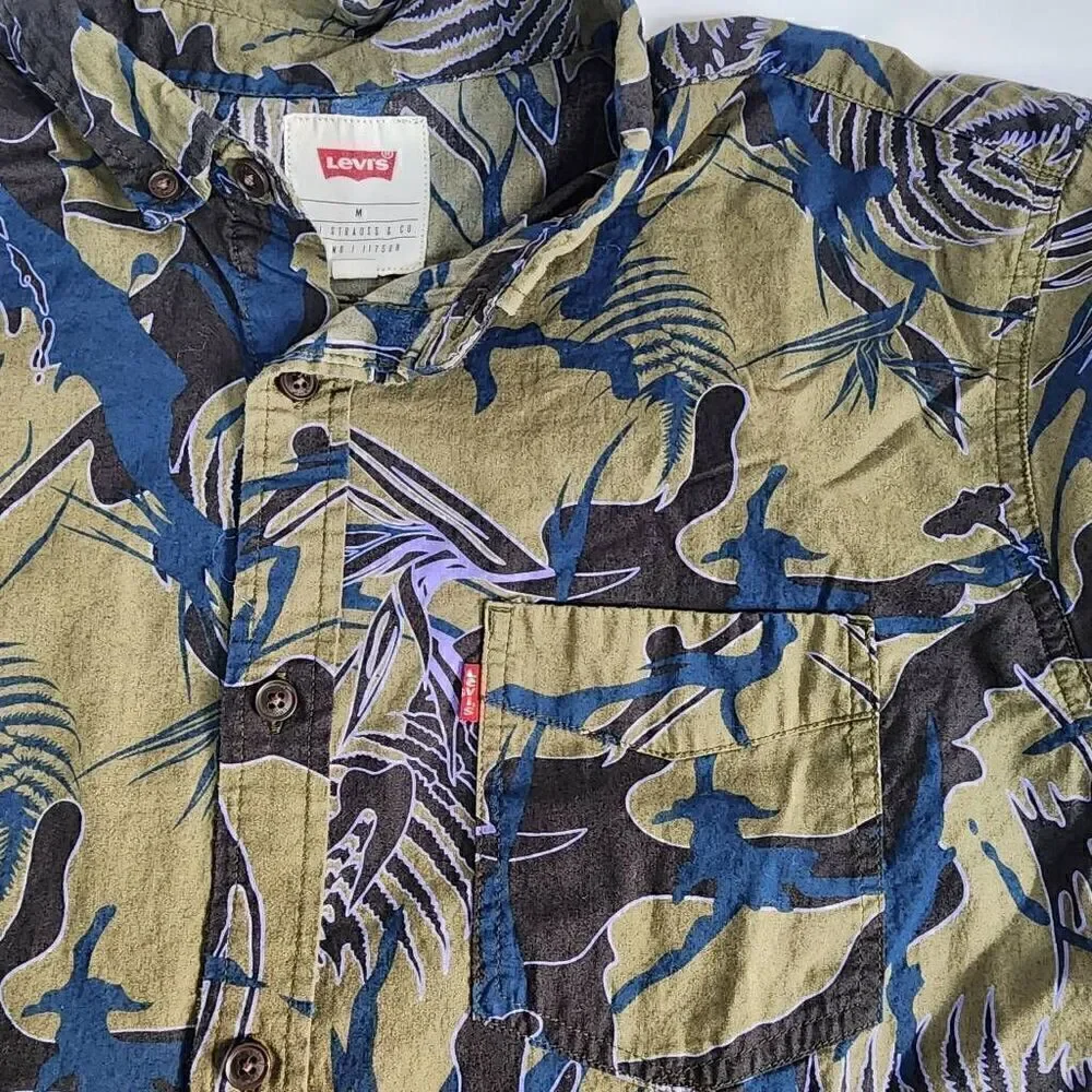 Levi's Green Floral Printed Men's Button Up Short Sleeve Shirt Size M C18
